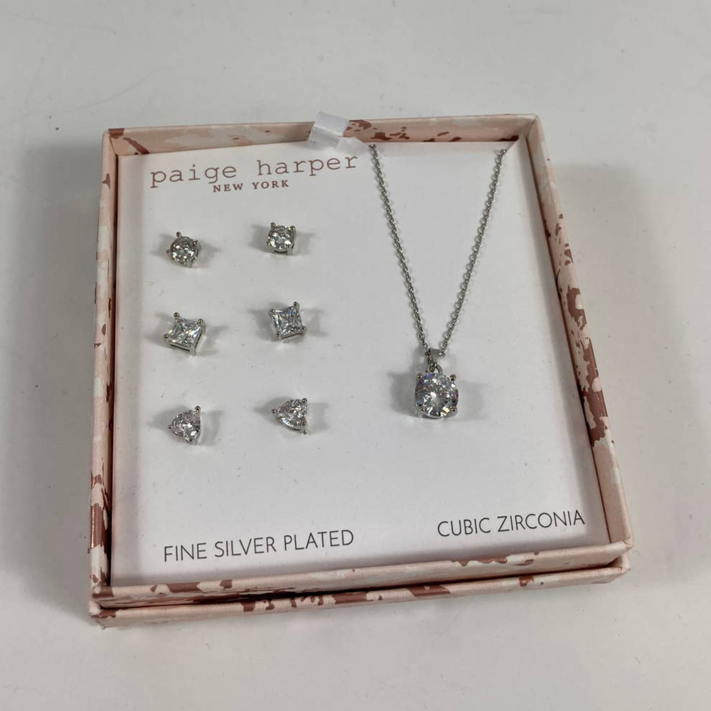 New, Paige Harper New York Silver Plated Earring Necklace Set